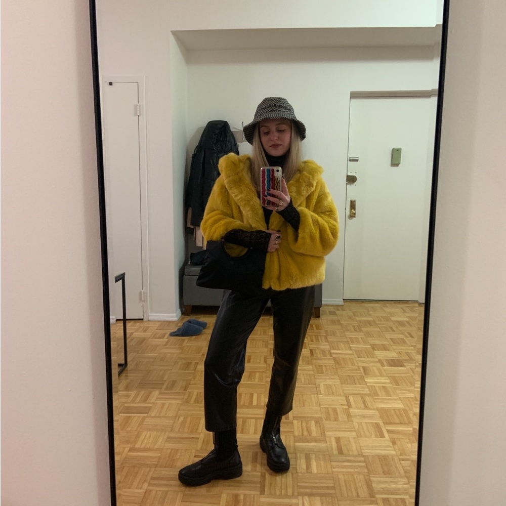Zara Yellow Faux Fur Jacket
